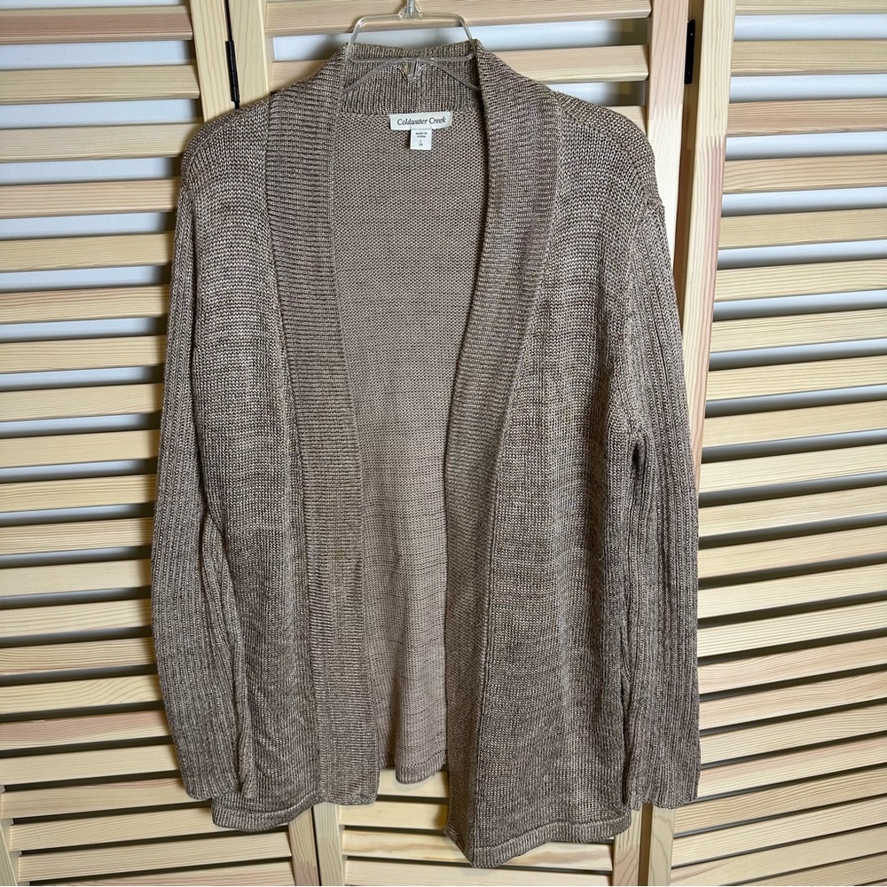 COLDWATER CREEK Cotton Blend Open Front Cardigan, Taupe | Sz LG/14